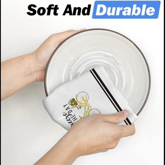 Set of 2 Watercolor Stripes Lemon Kitchen Dish Towels Squeeze The Day 18 x 26 in - Picture 4 of 7